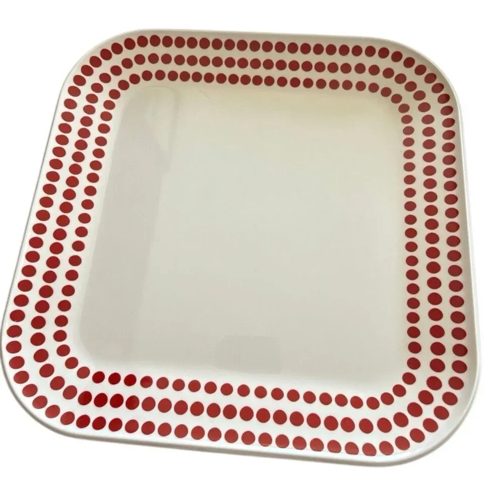 Room Essentials White Red Polka Dots Melamine Square Plates Set of 6